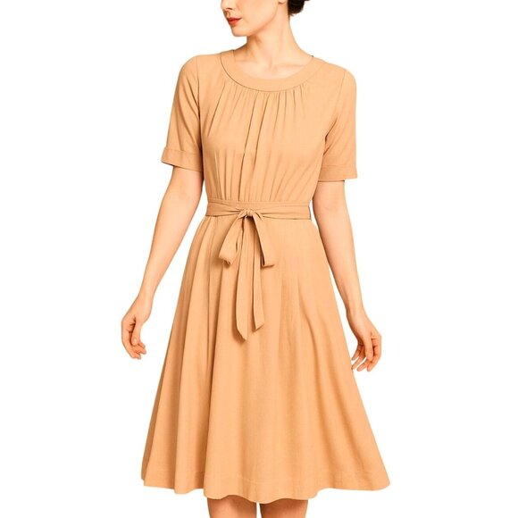 Vintage Mirage Peach Pleated Fit & Flare Midi Dress - Picture 14 of 14